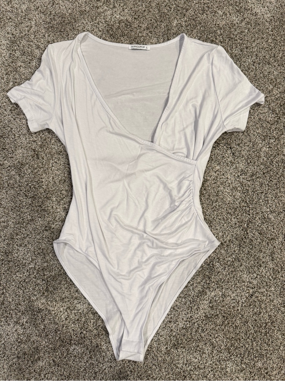 Mango White Short-Sleeve Wrap-Style Bodysuit